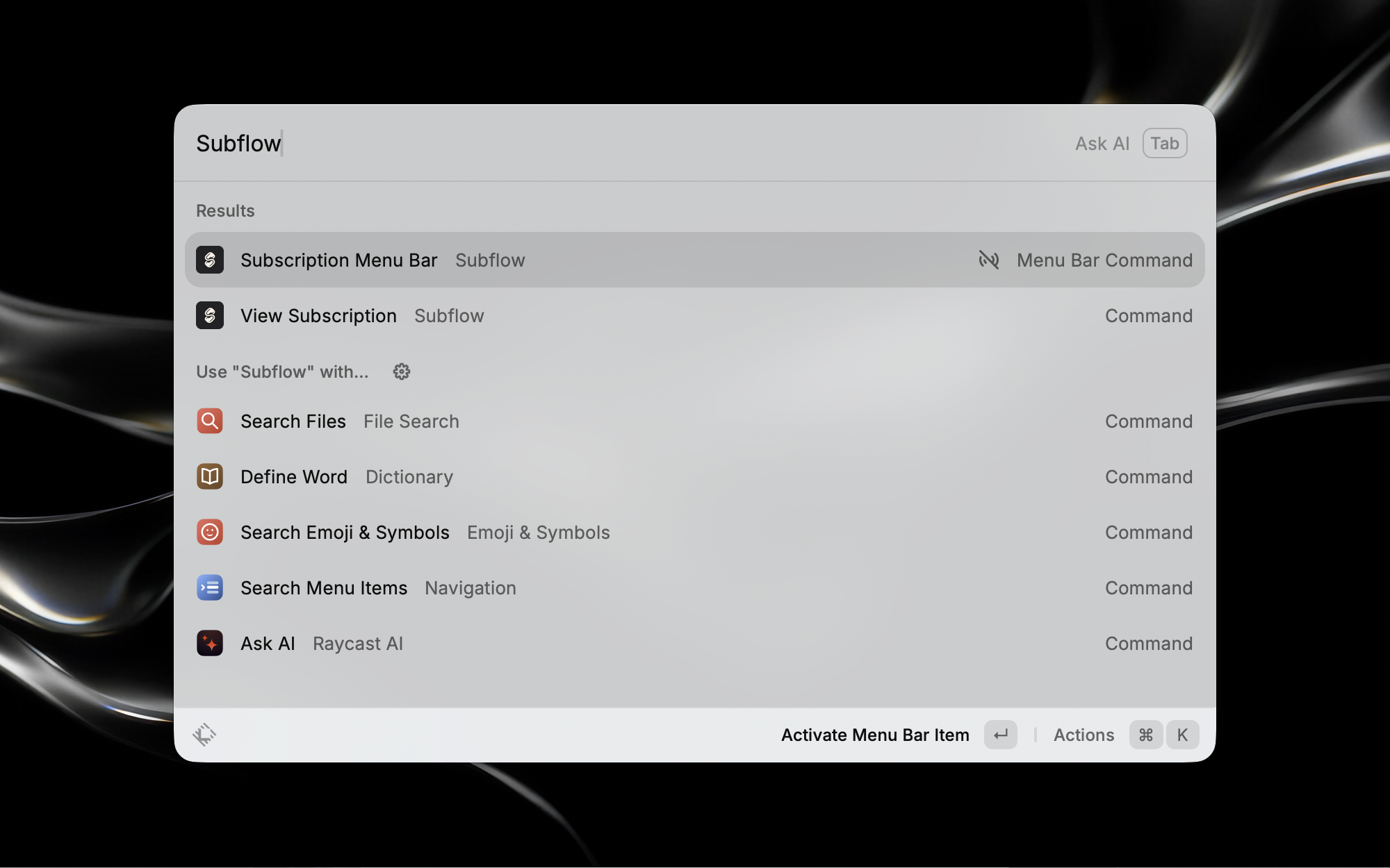 Suscripciones de Subflow en Raycast