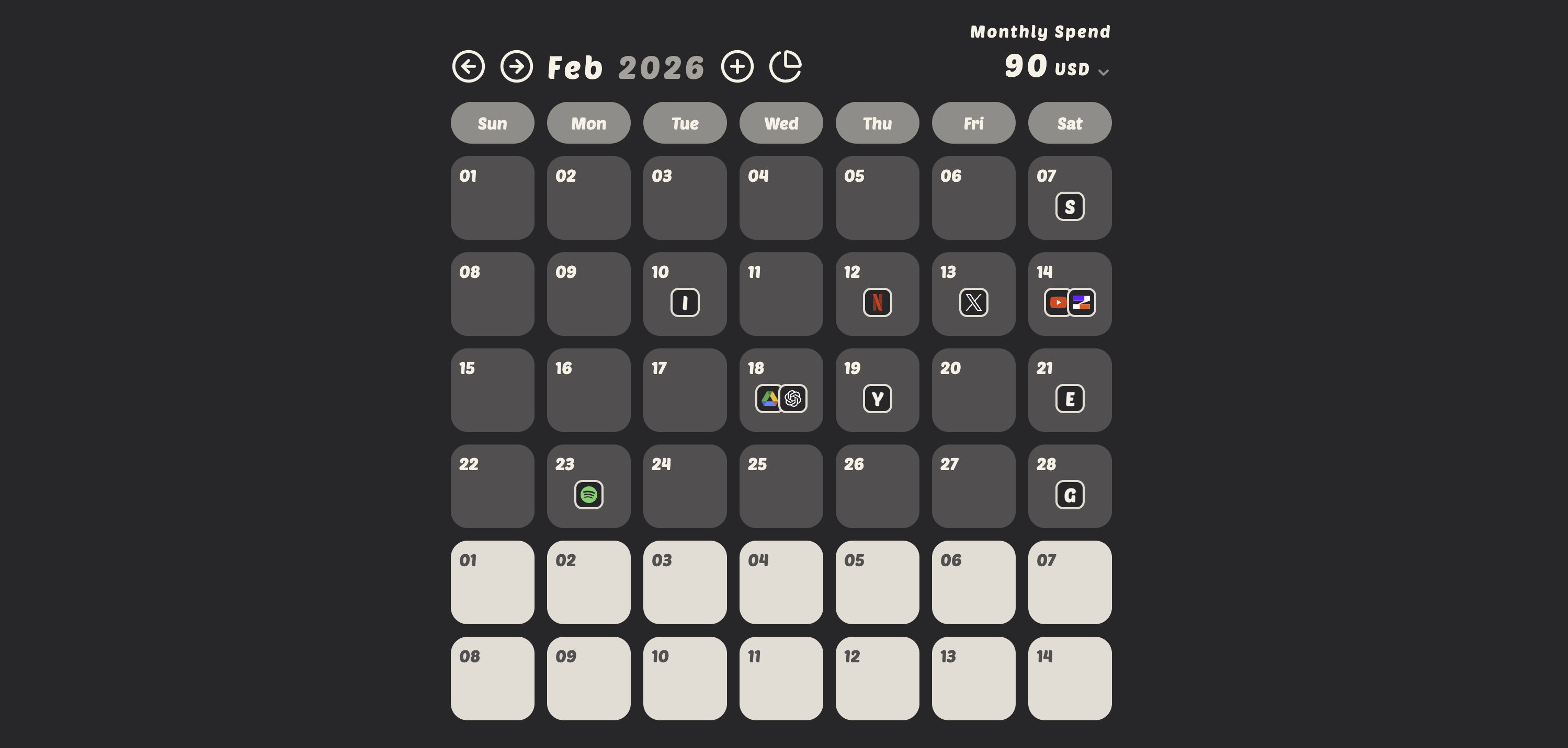 Shared subscriptions on the calendar